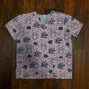 Vintage Y2K Happy Bunny Pink Scrub Top